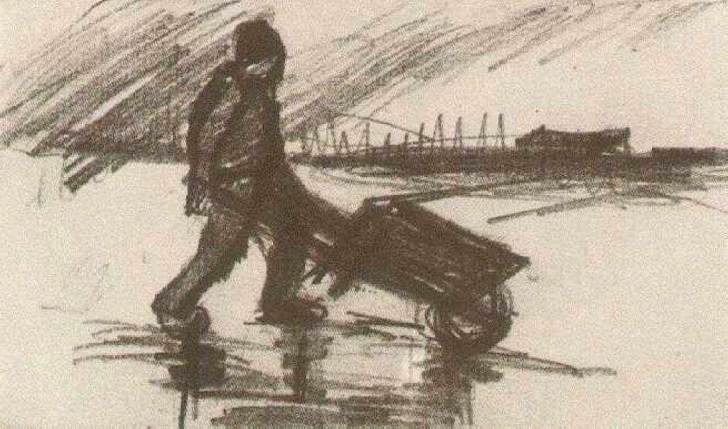 Peasant, Walking With A Wheelbarrow — Vincent Willem Van Gogh