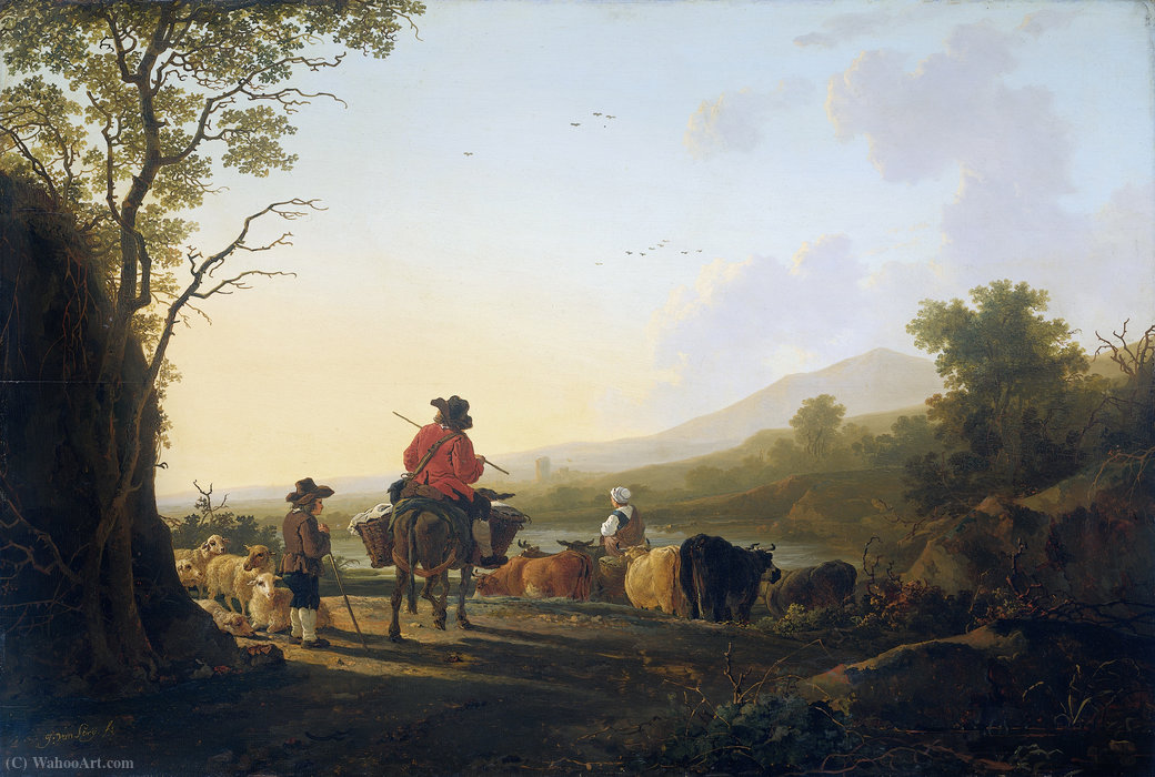 Landscape With Cattle Driver And Shepherd. — Jacob Van Strij Dordrecht