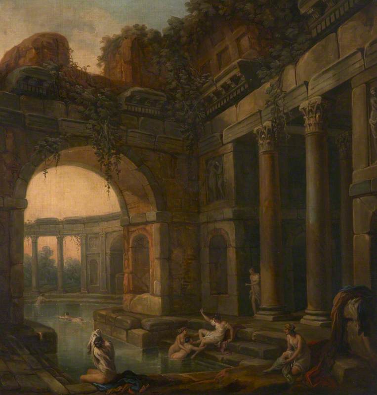 Ruins Of Classical Baths With Nymphs Bathing (a Set Of Six Decorative Wall Panels) — Antonio Zucchi