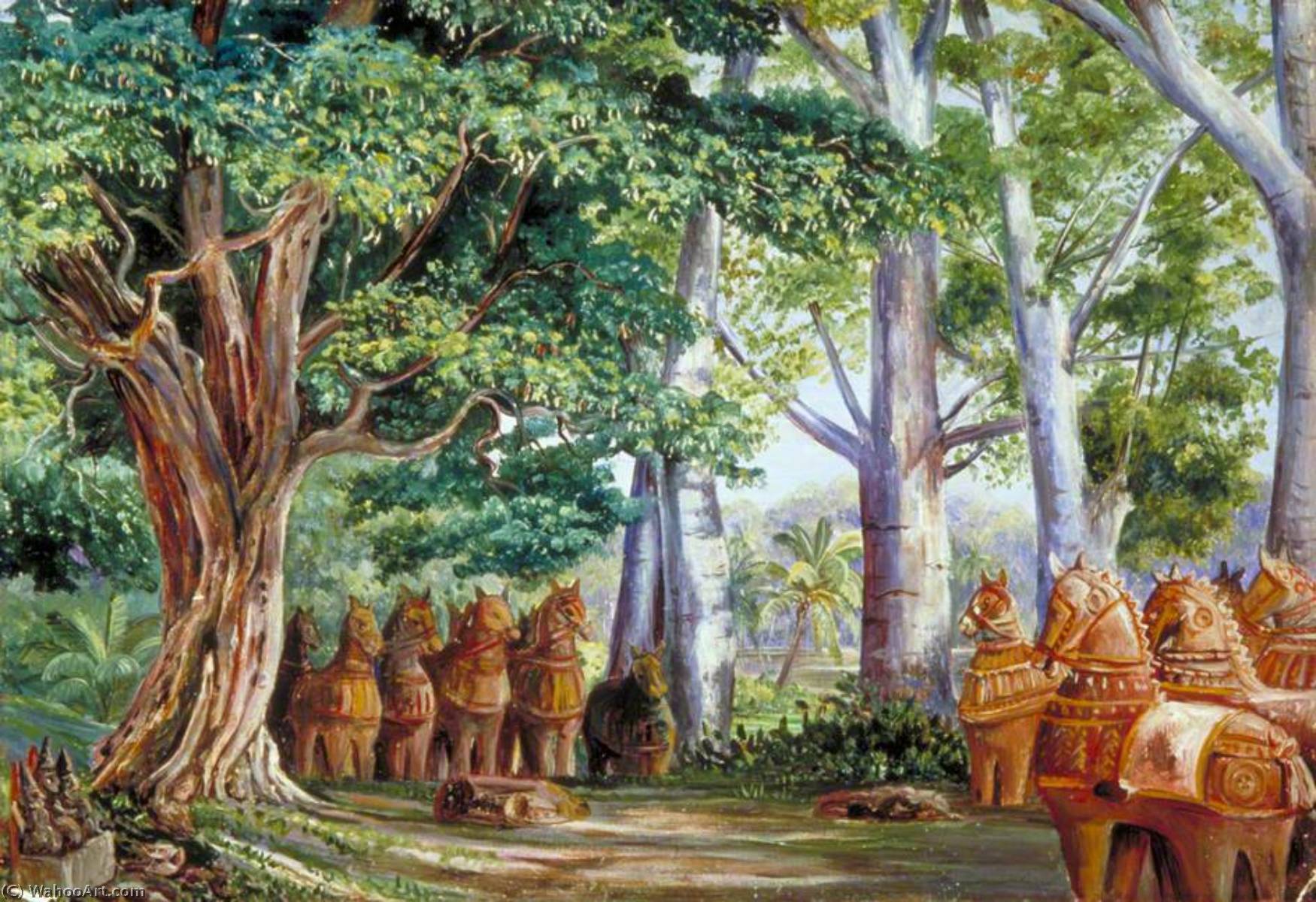 African Baobab Trees, A Large Tamarind, The God Aiyanar And His Two Wives — Marianne North