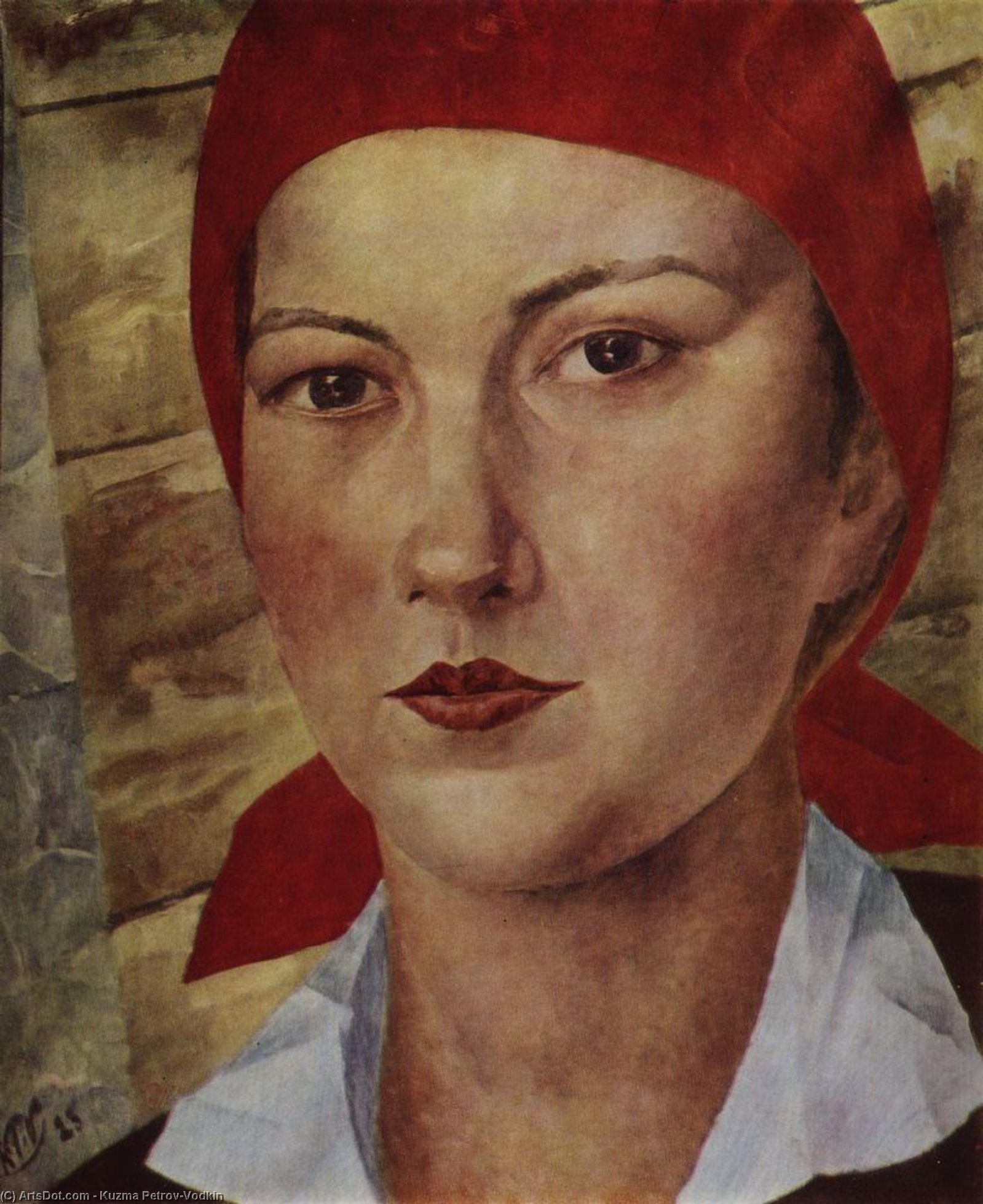 Girl In Red Scarf (worker) — Kuzma Petrov-vodkin