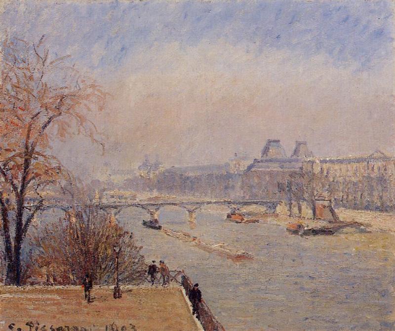 The Louvre, March Mist — Camille Pissarro
