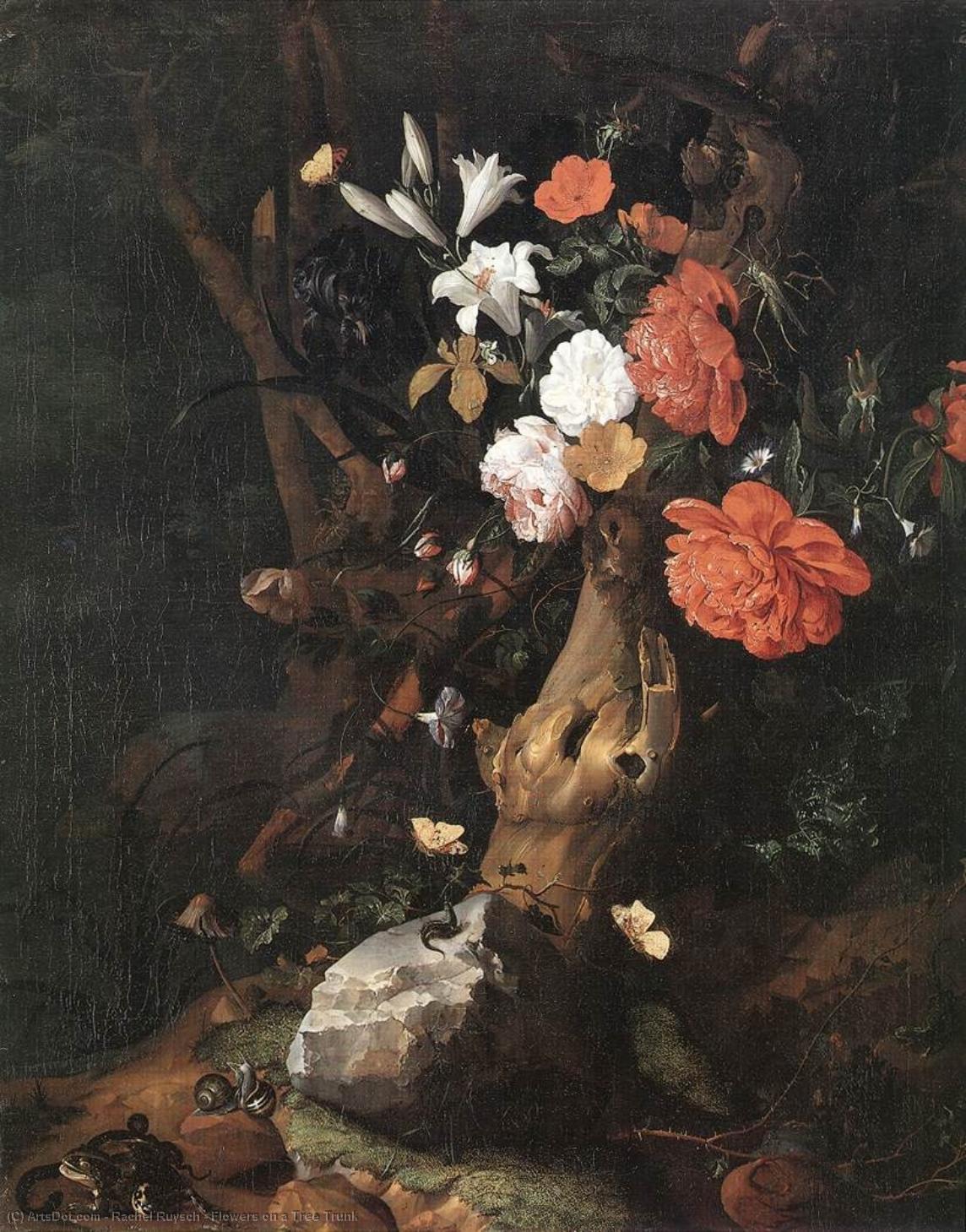 Flowers On A Tree Trunk — Rachel Ruysch
