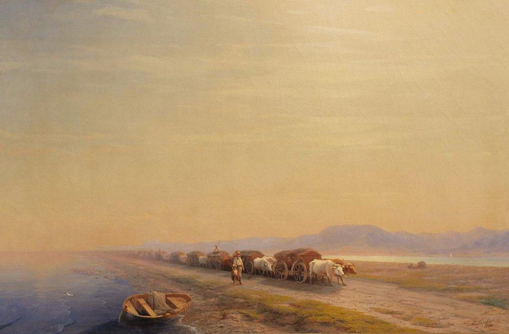 Ox Train On The Sea Shore — Ivan Konstantinovich Aivazovsky