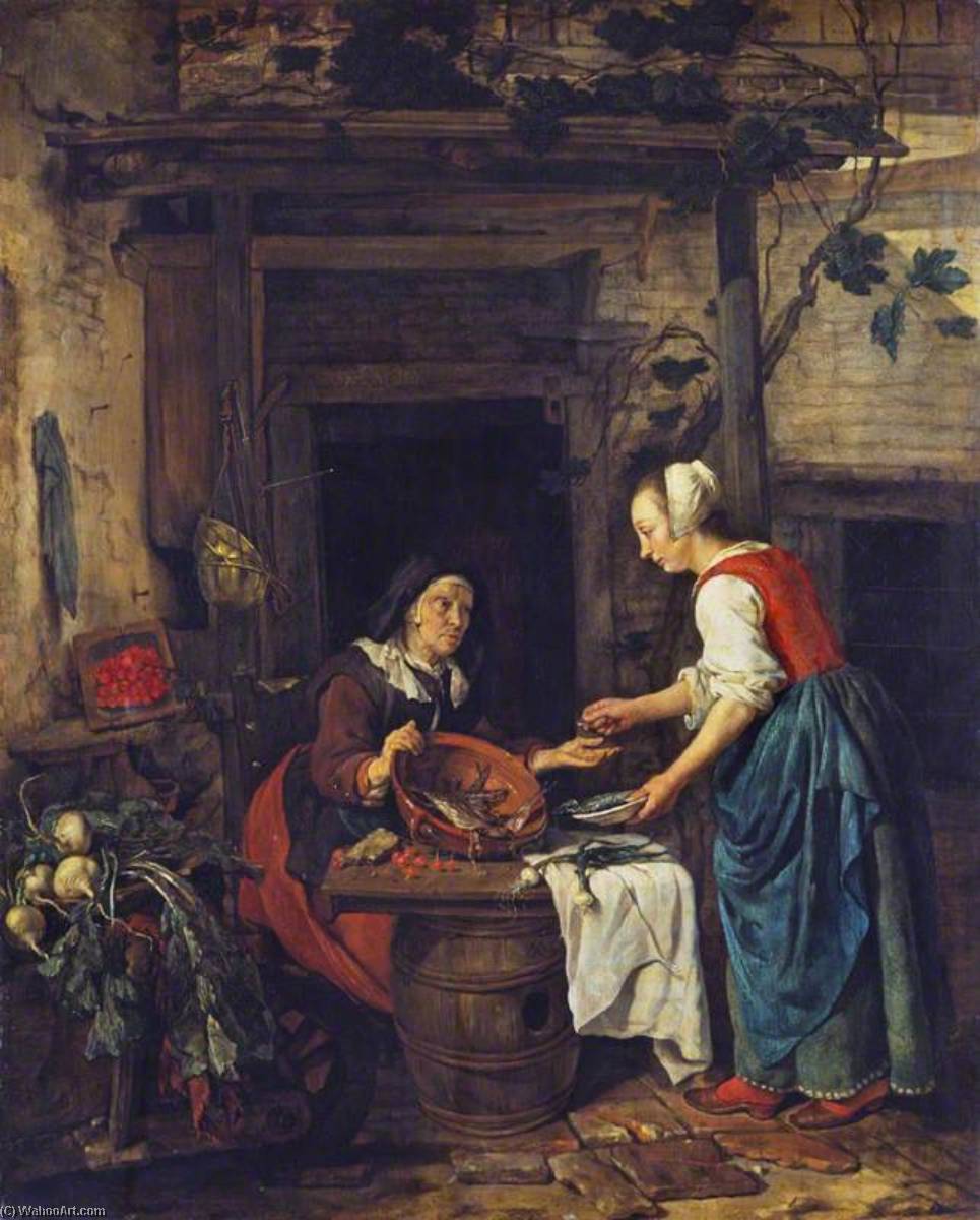 An Old Woman Selling Fish — Gabriel Metsu