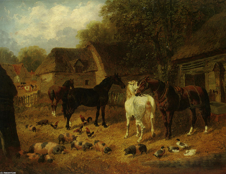 Horses Pigs And Ducks Outside A Stable — John Frederick Herring Junior