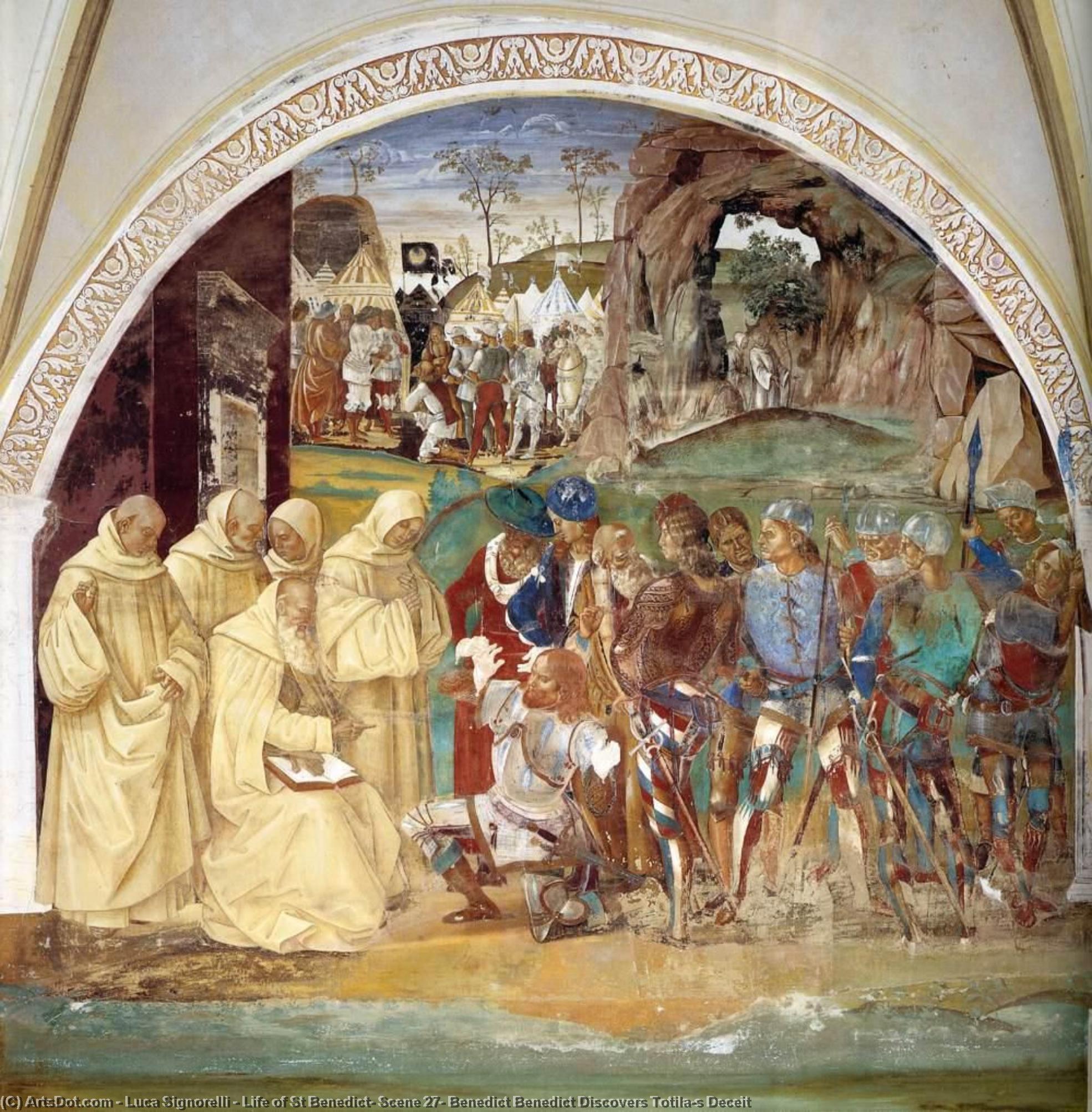 Life Of St Benedict, Scene 27: Benedict Benedict Discovers Totila's Deceit — Luca Signorelli