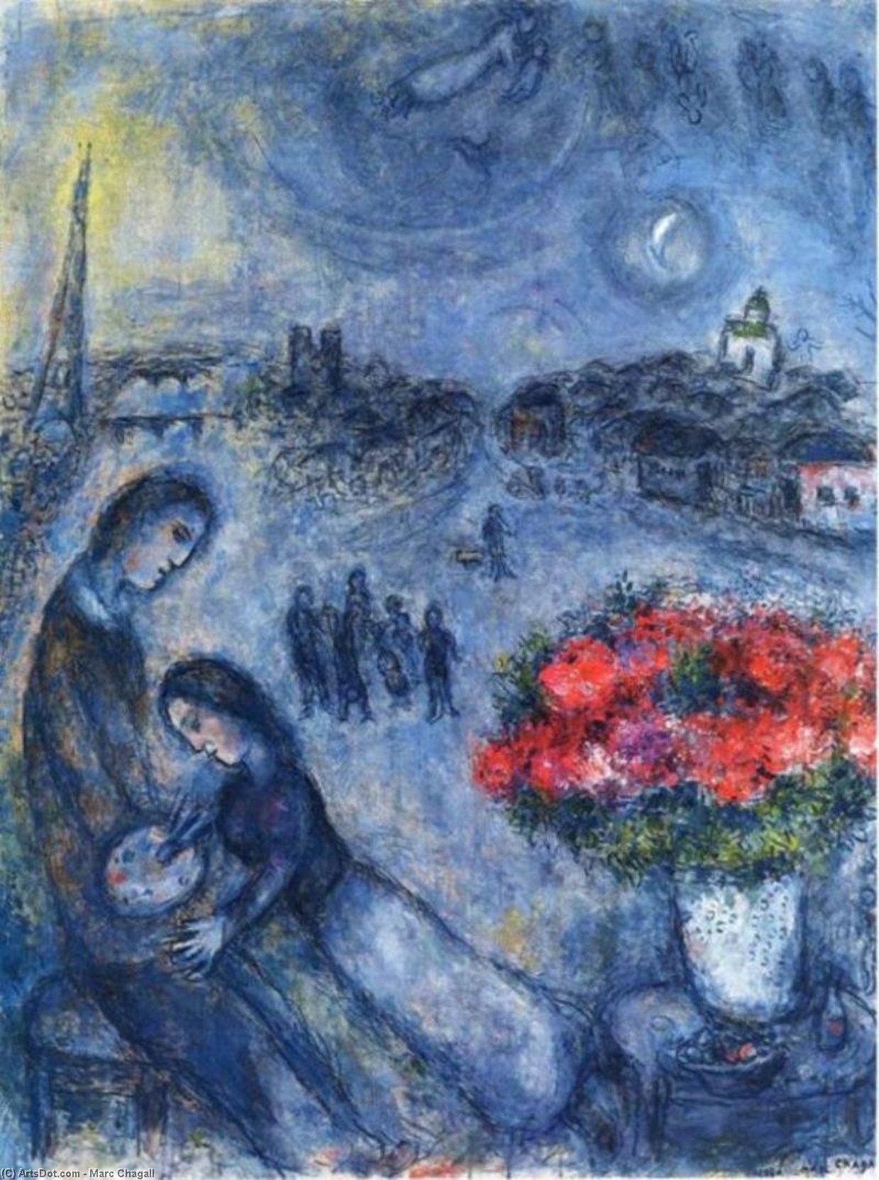 Newlyweds With Paris In The Background — Marc Chagall