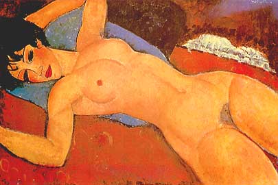 Reclining Nude On A Blue Cushion (also Known As Red Nude) — Amedeo Clemente Modigliani