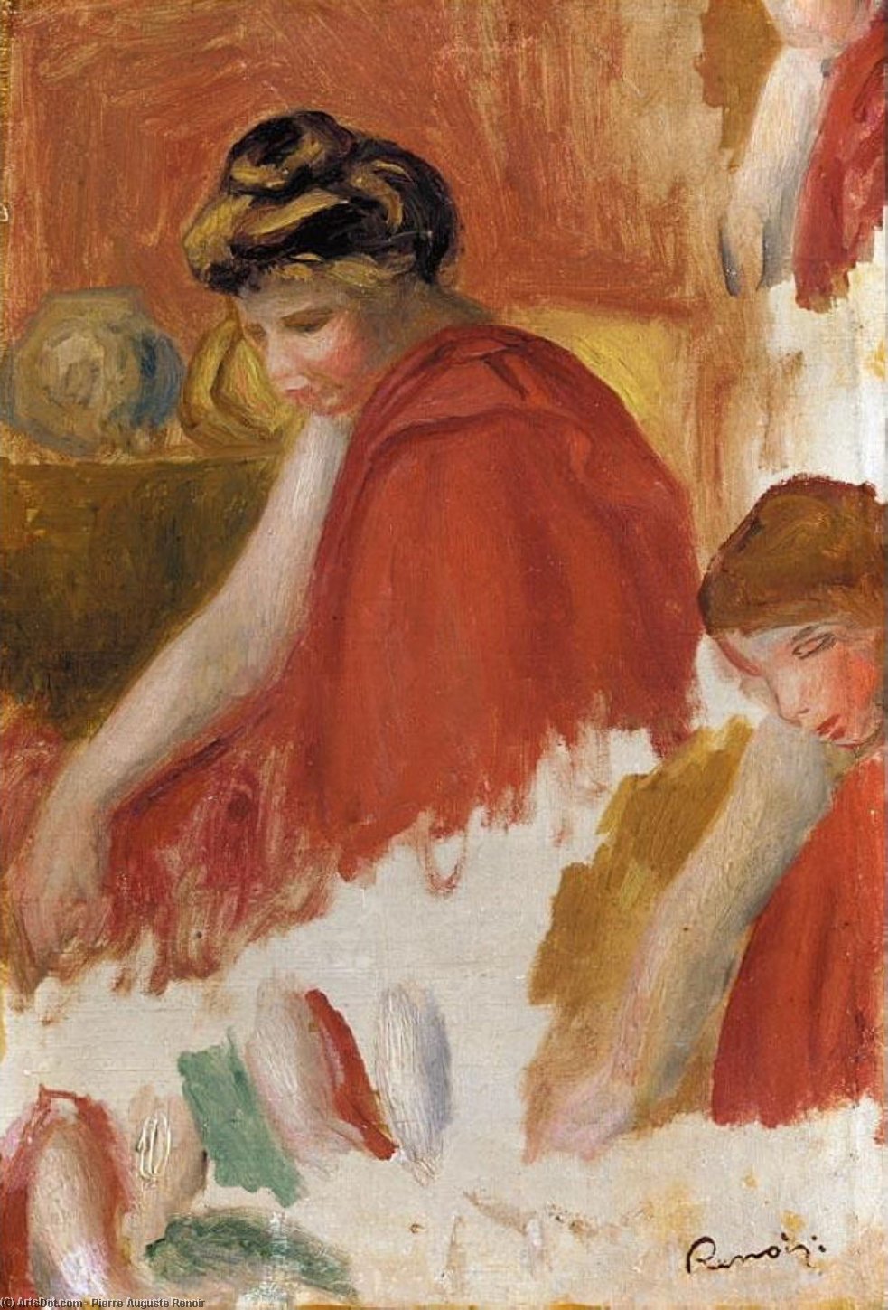 Two Women In Red Robes — Pierre-auguste Renoir