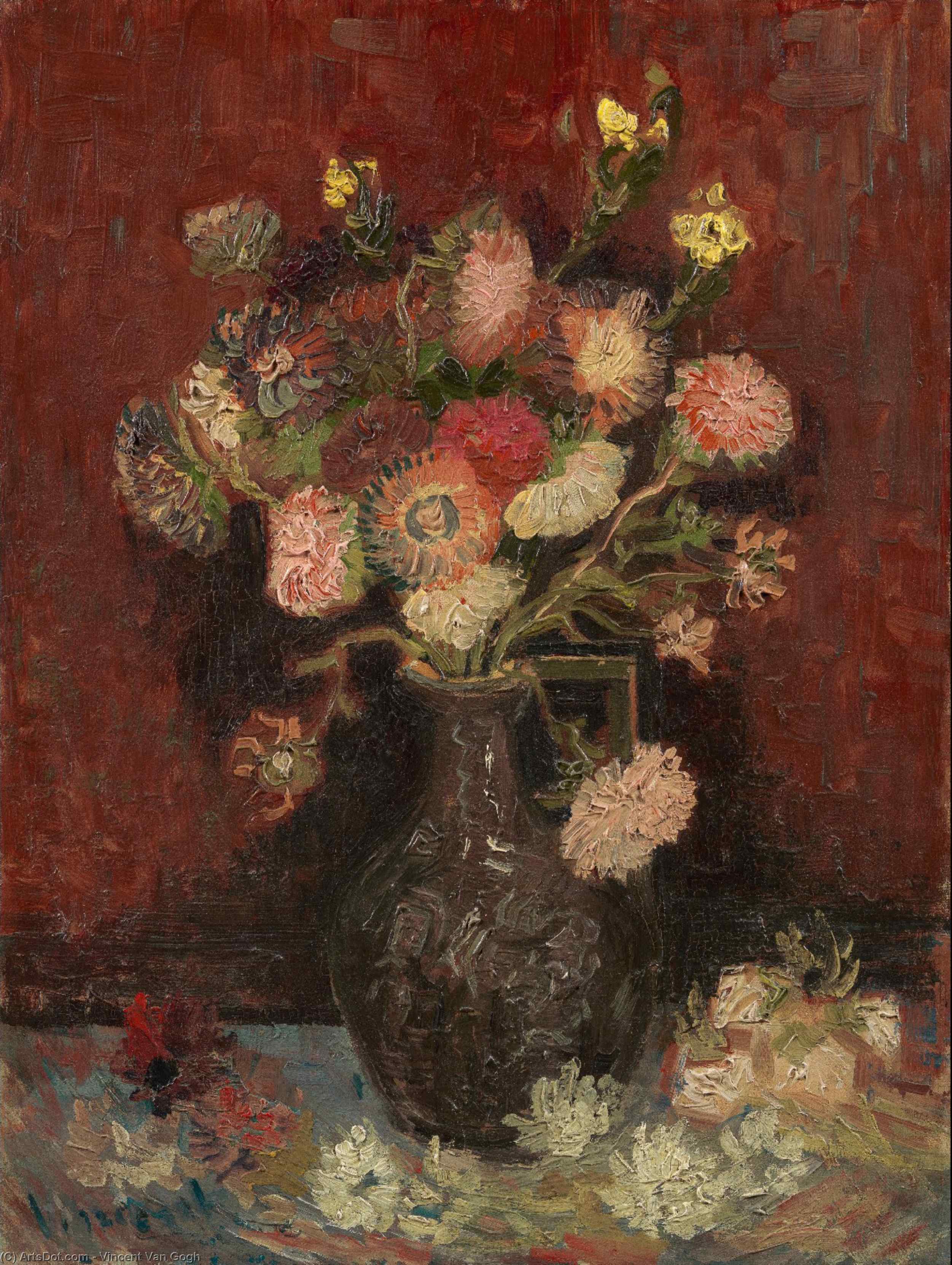 Vase With Chinese Asters And Gladioli — Vincent Willem Van Gogh