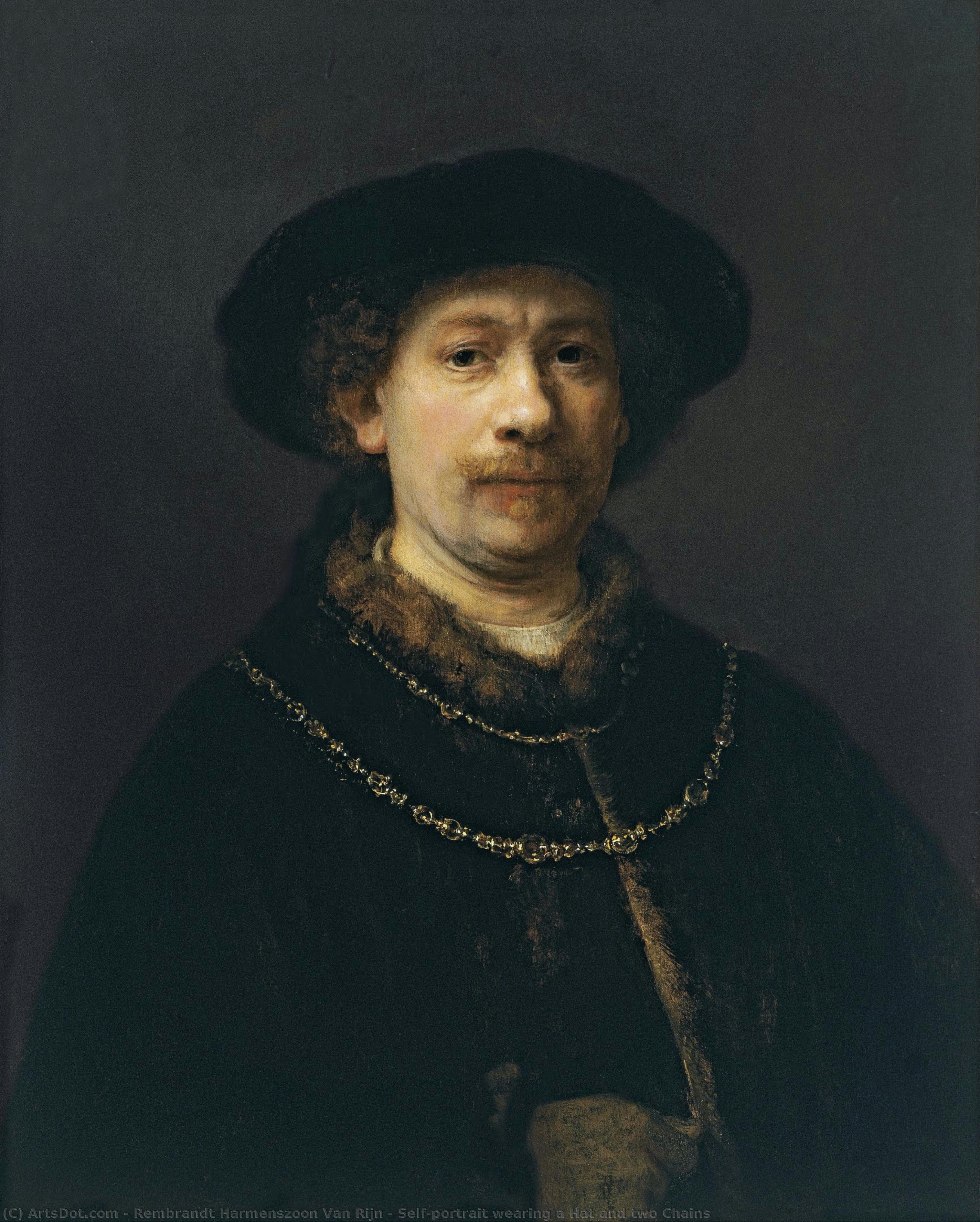 Self-portrait Wearing A Hat And Two Chains — Rembrandt Van Rijn