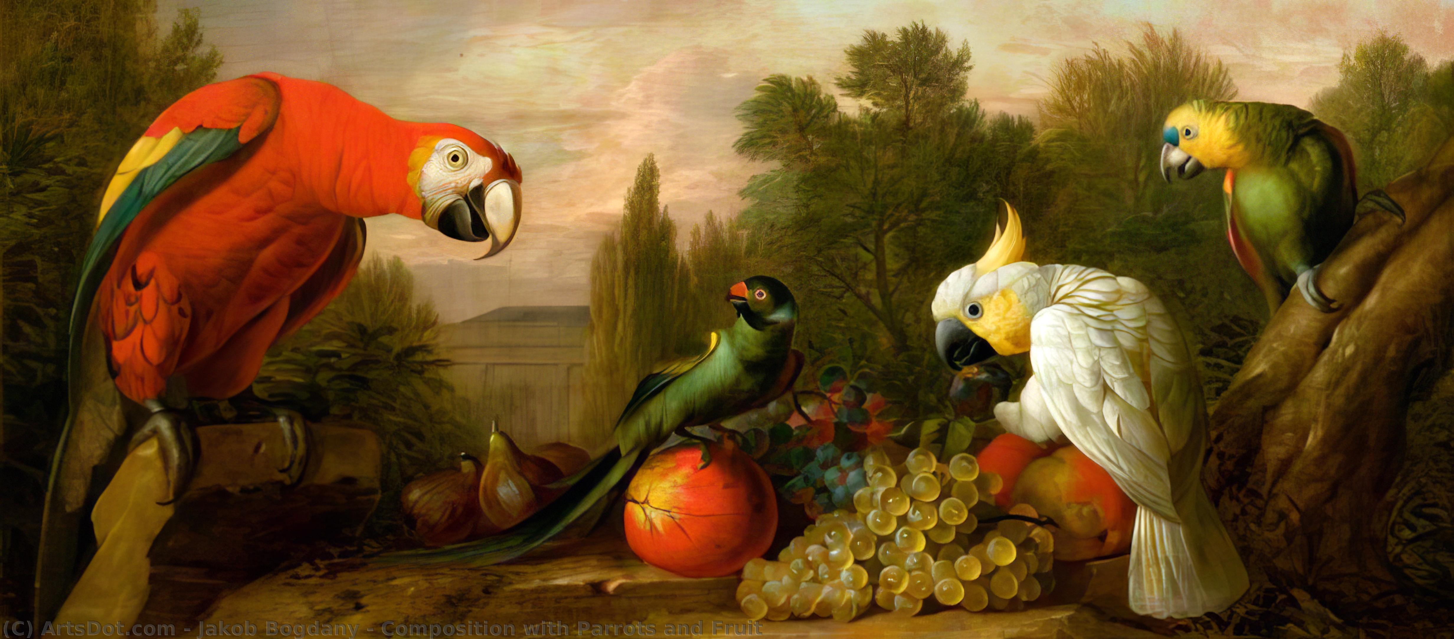 Composition With Parrots And Fruit — Jakab Bogdány