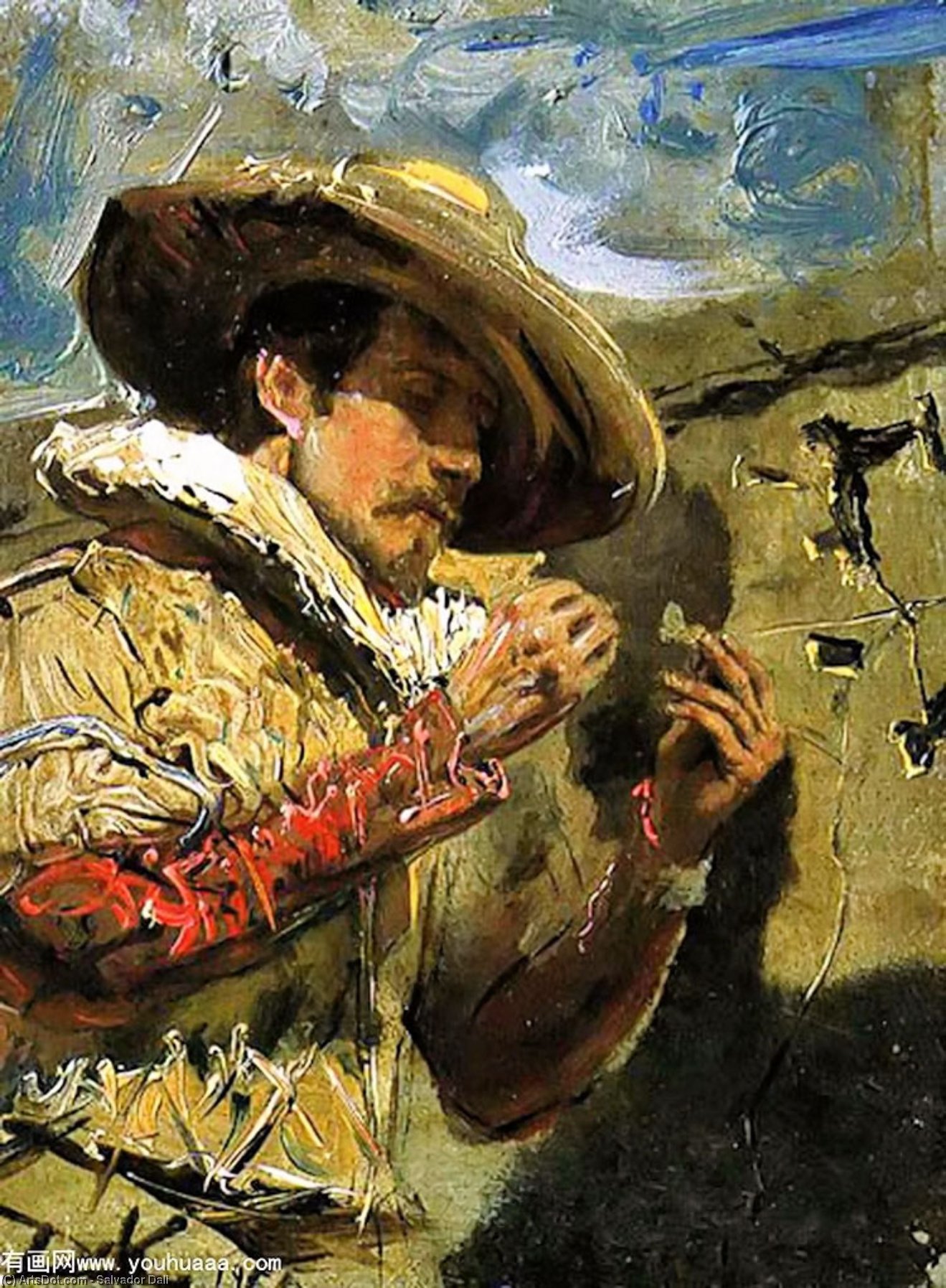 Character Masquerading In Pinning Up A Butterfly — Salvador Dalí