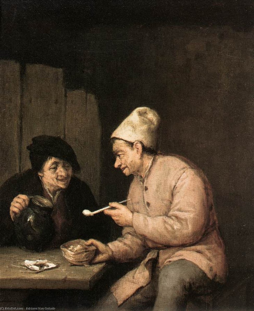 Piping And Drinking In The Tavern — Adriaen Van Ostade