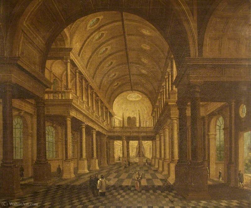 A Church Interior, Looking East, With Figures — Anthonie De Lorme