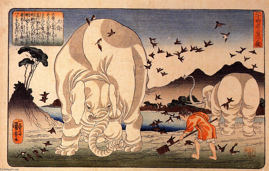 Thaishun With Elephants — Utagawa Kuniyoshi