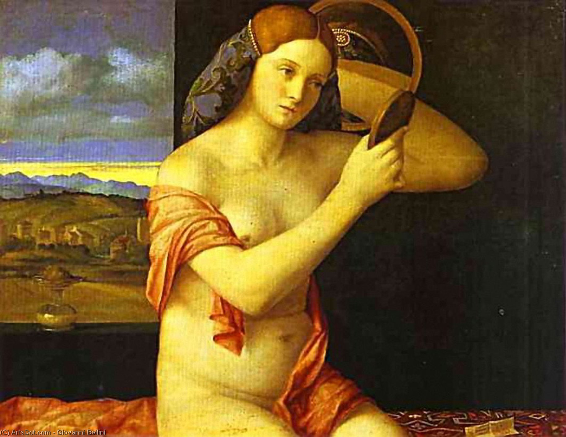 Young Woman Holding A Mirror — Giovanni Bellini