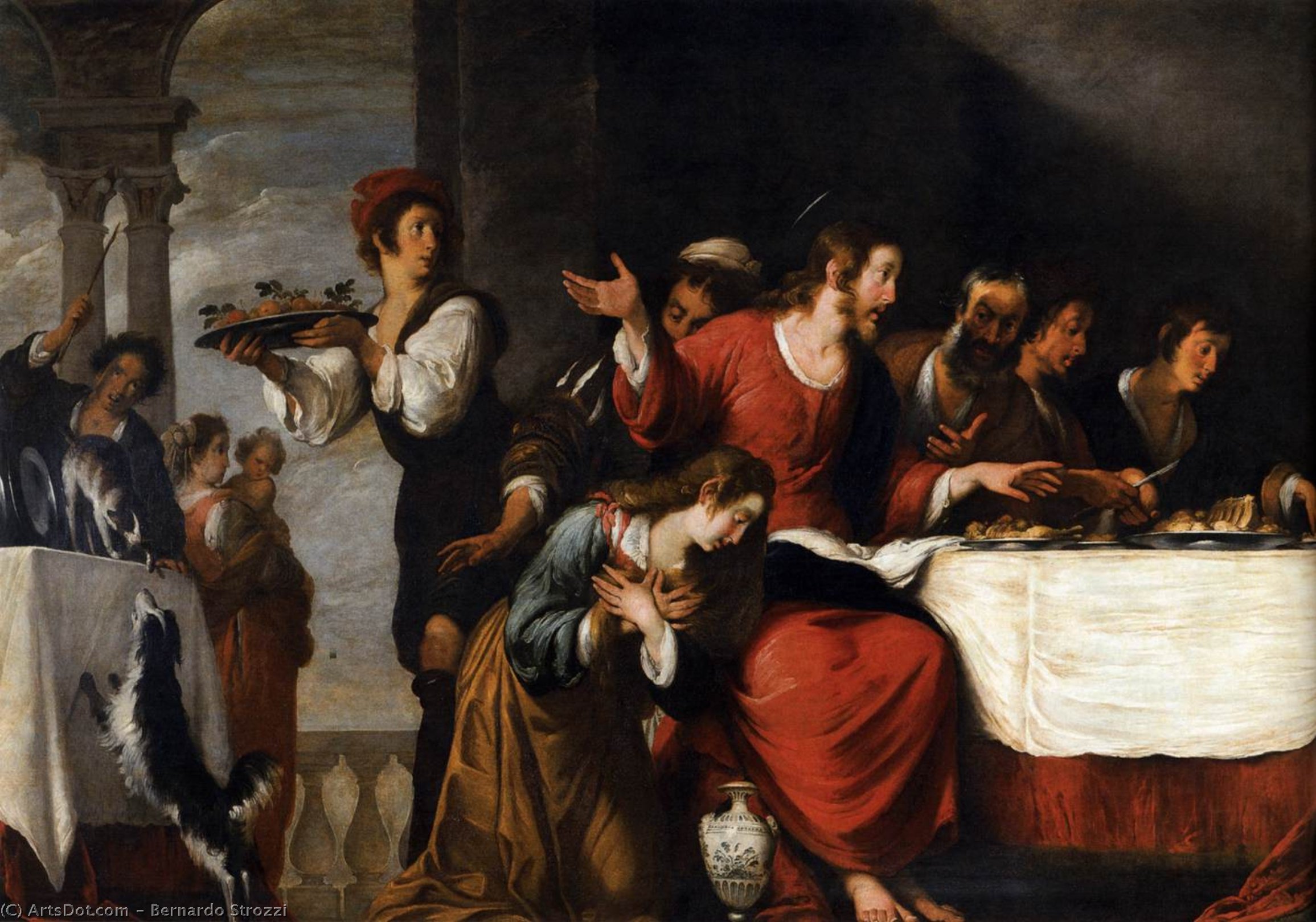 Banquet At The House Of Simon (detail) — Bernardo Strozzi