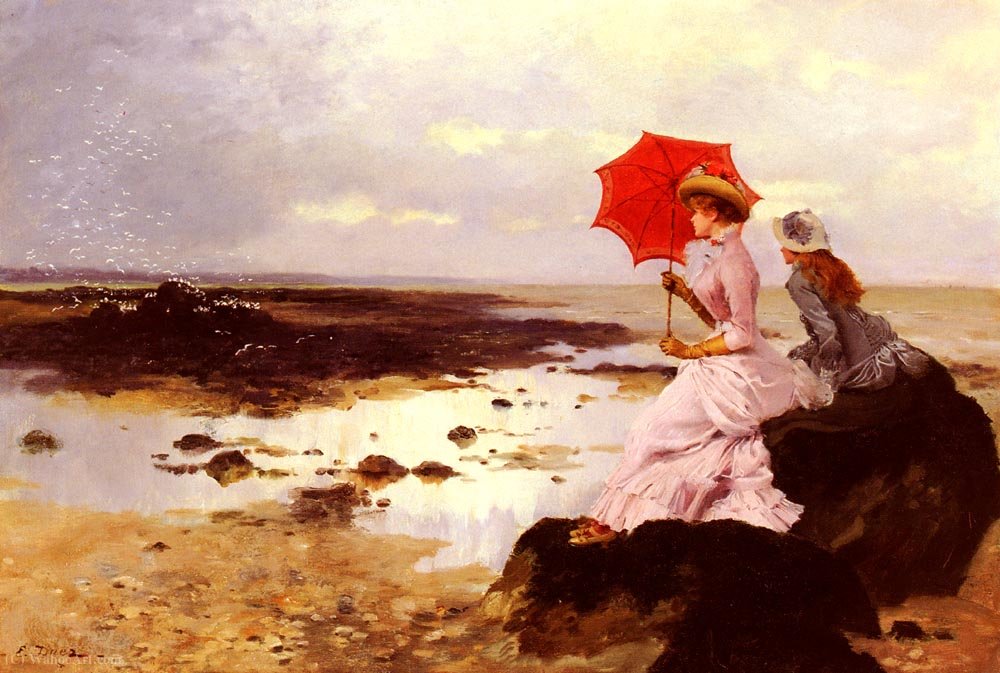 Au Bord De La Plage Sur Un Rocher — Ernest Ange Duez