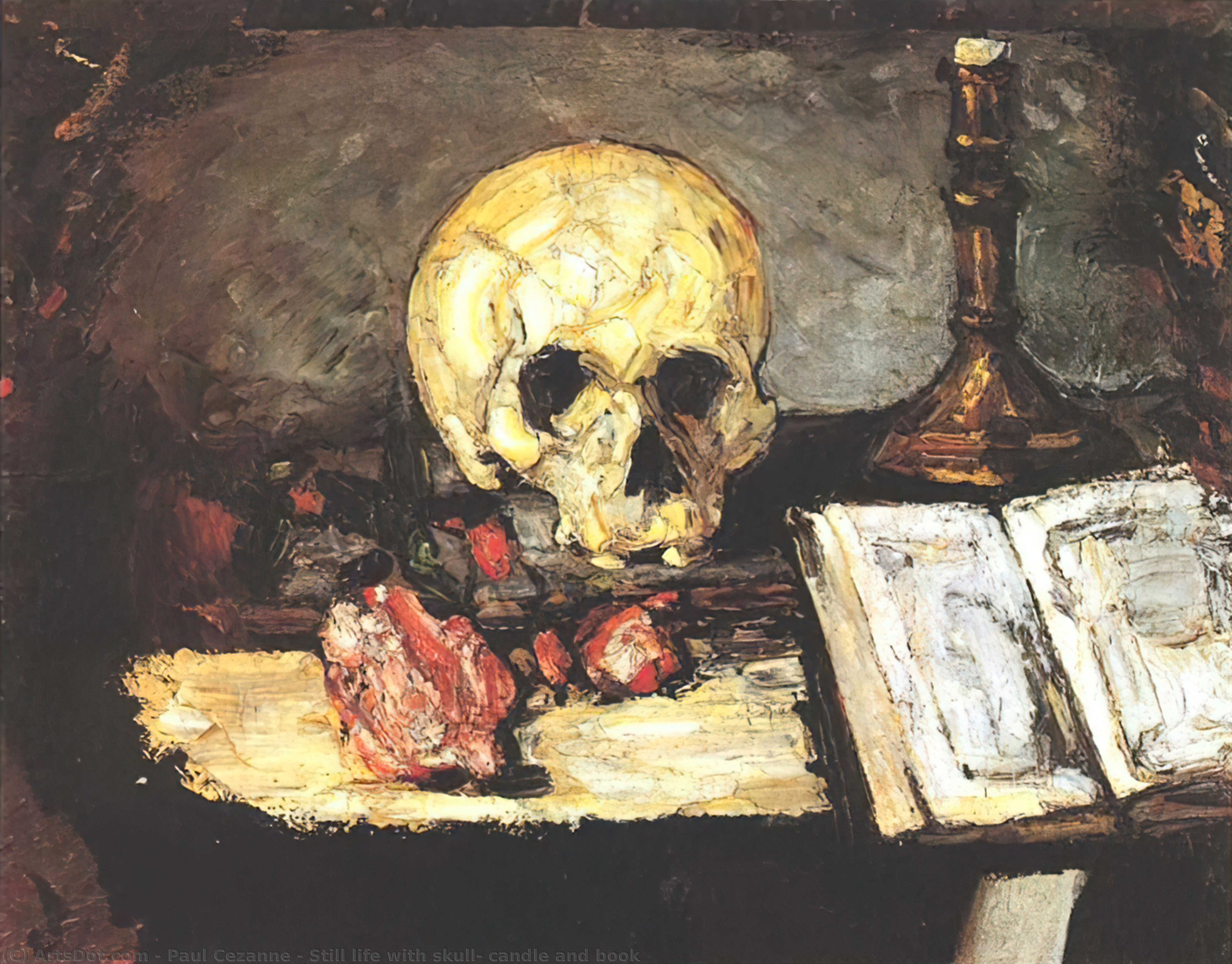 Still Life With Skull, Candle And Book — Paul Cézanne