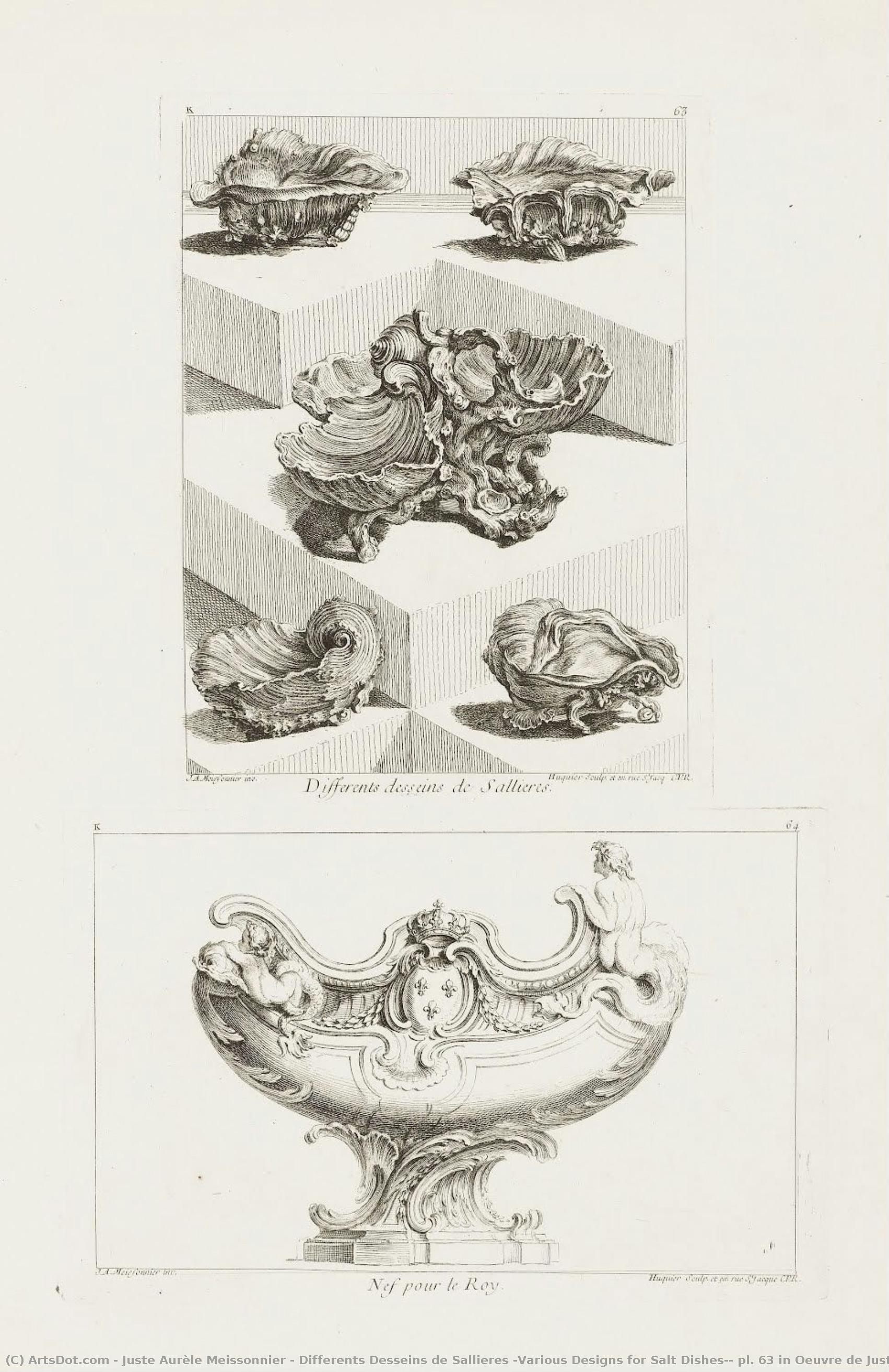Differents Desseins De Sallieres [various Designs For Salt Dishes], Pl. 63 In Oeuvre De Juste-aurele Meissonnier — Juste Aurèle Meissonnier