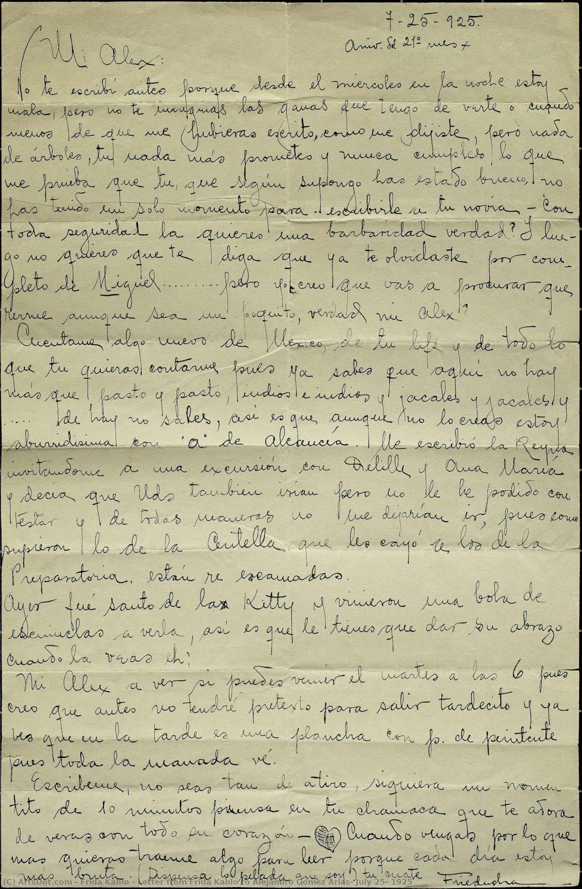 Letter From Frida Kahlo To Alejandro Gómez Arias, July 25, 1925 — Frida Kahlo