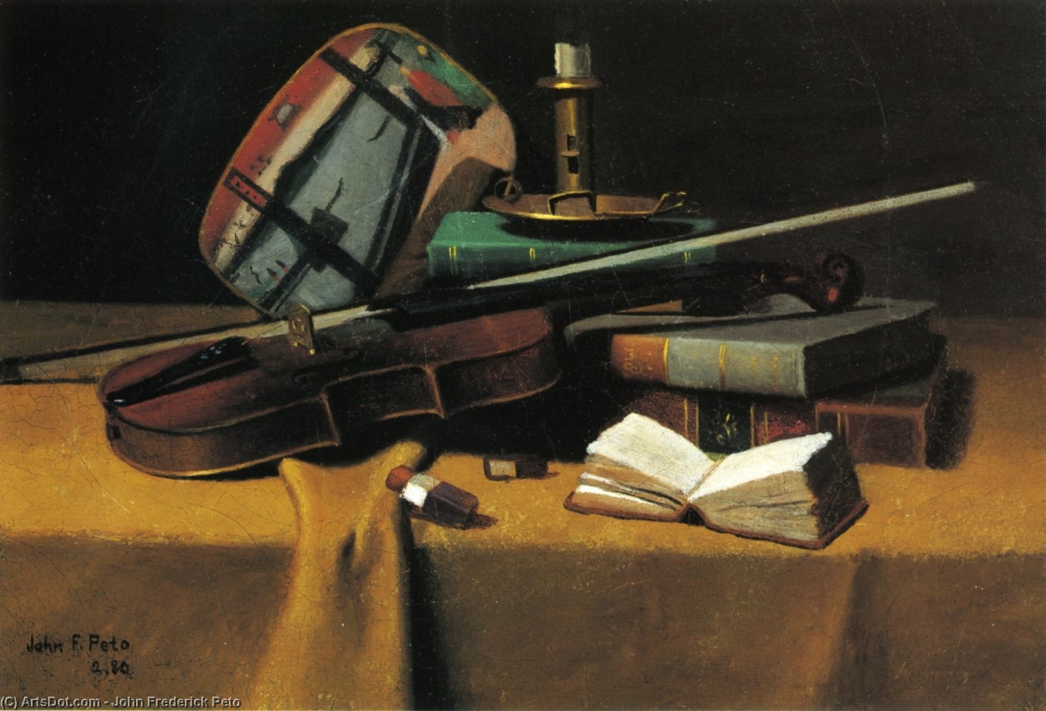 Violin, Fan And Books — John Frederick Peto