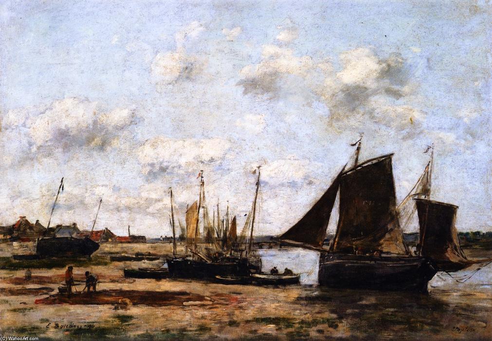 Étaples, Low Tide, Beached Boats — Eugène Louis Boudin