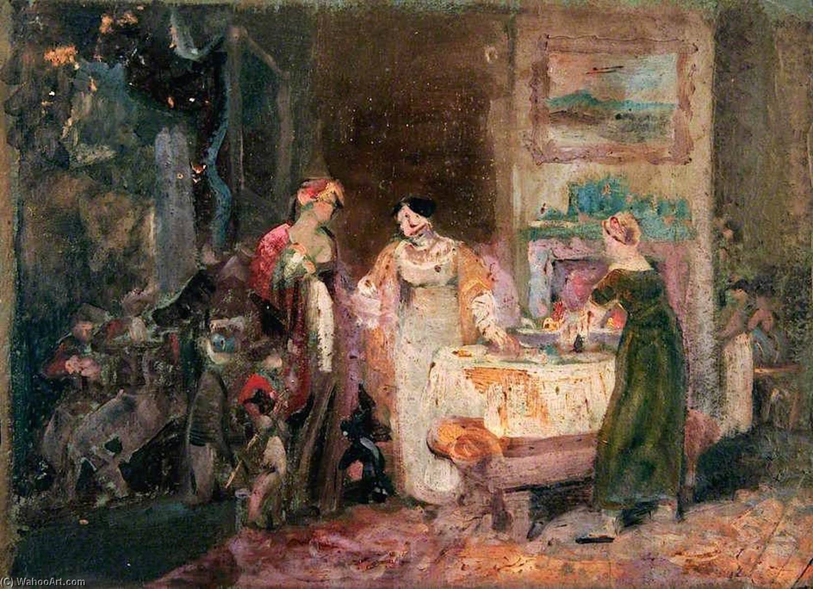 Interior With Women And Children At A Table — Joseph Clover