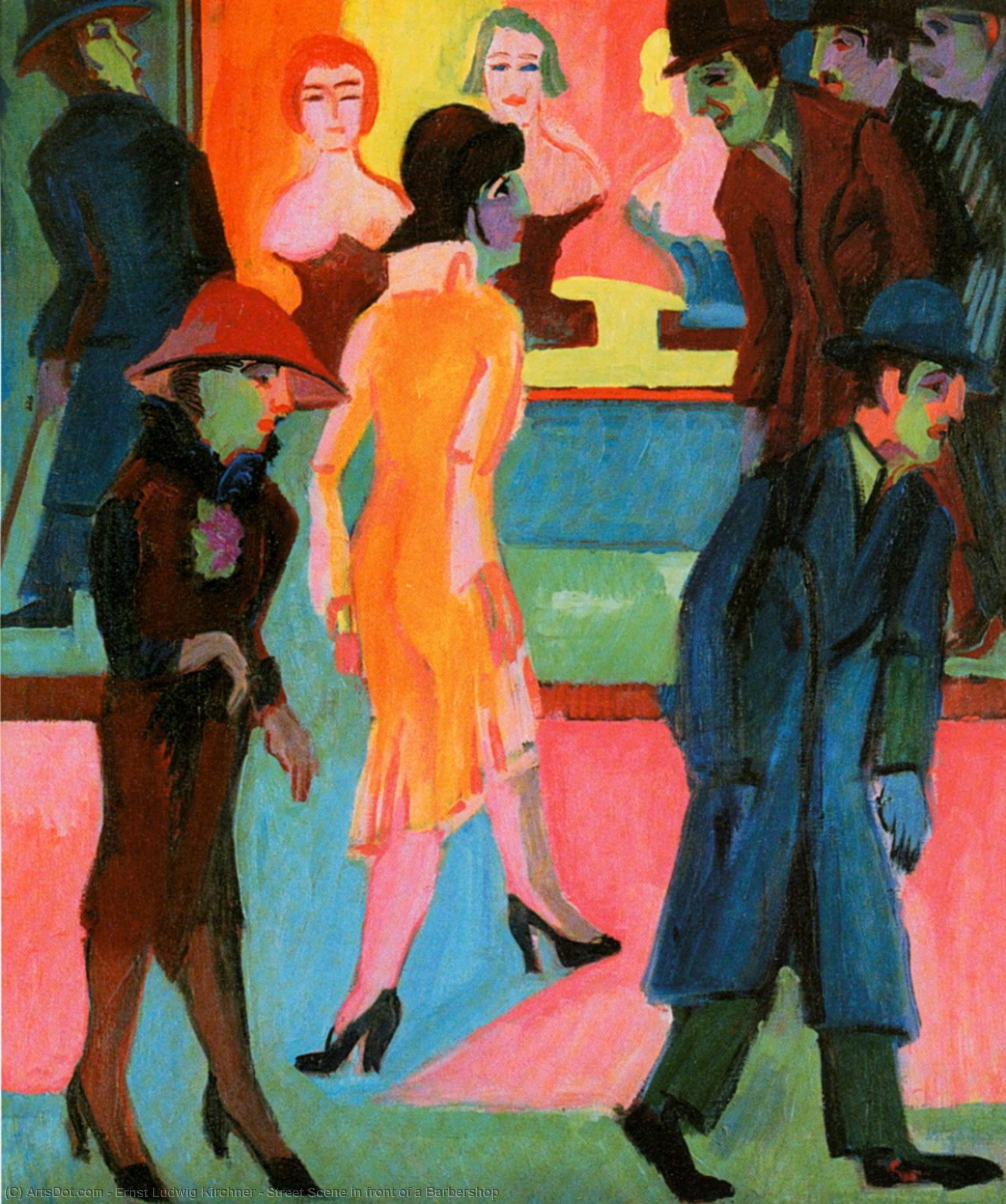 Street Scene In Front Of A Barbershop — Ernst Ludwig Kirchner