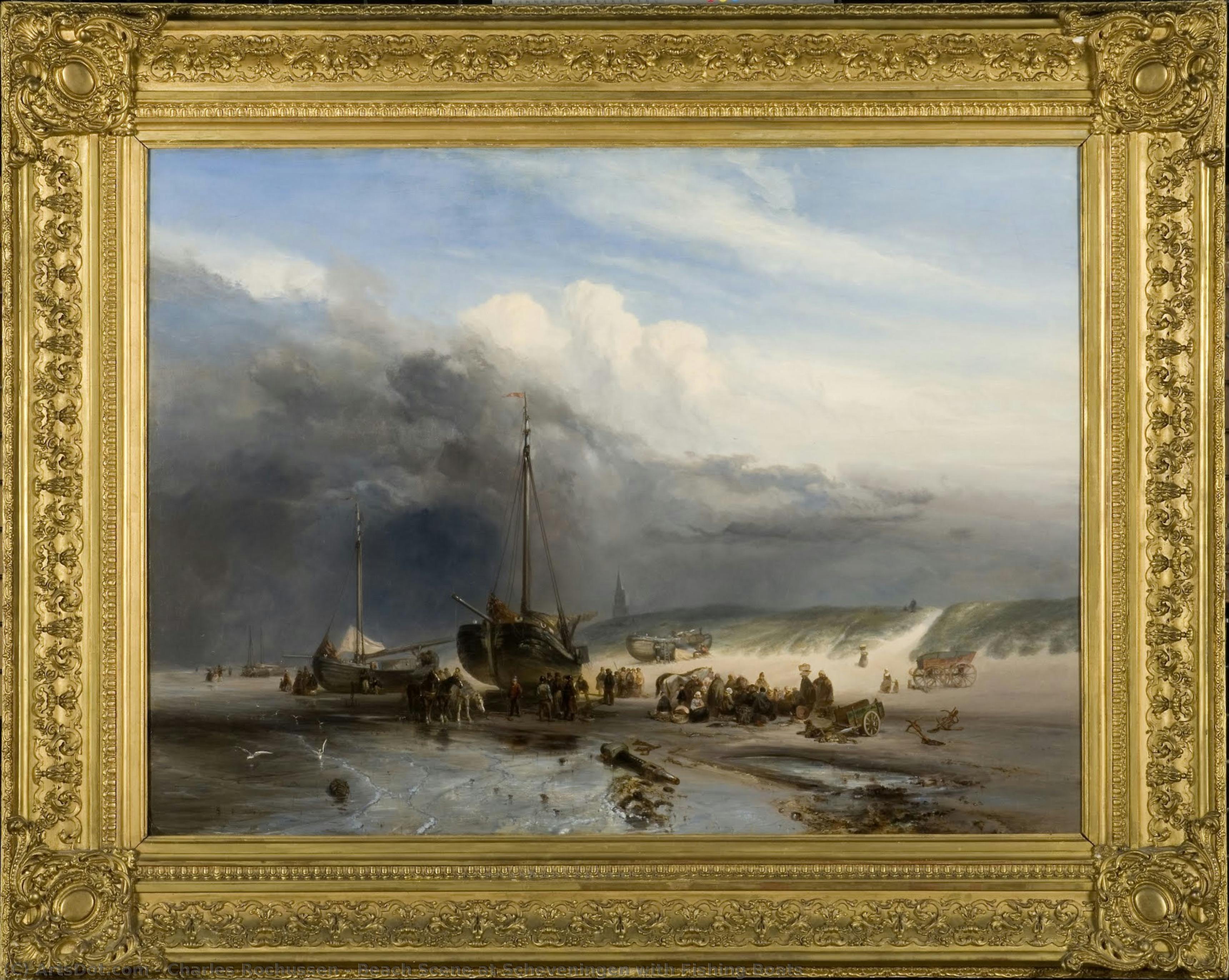 Beach Scene At Scheveningen With Fishing Boats — Charles Rochussen