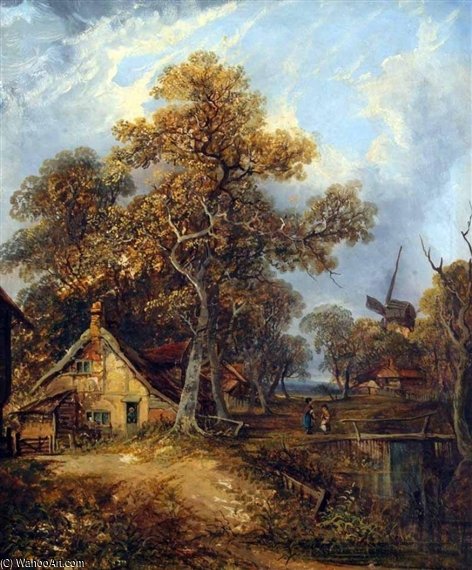 Figures And Cottages In Wooded Landscape — Paul Jones