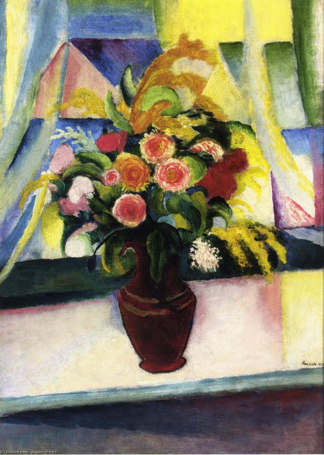 Still Life: Colourful Bunch Of Flowers In Front Of A Window (also Known As Stilleben: Bunter Blumenstrauss Vor Dem Fenster) — August Macke