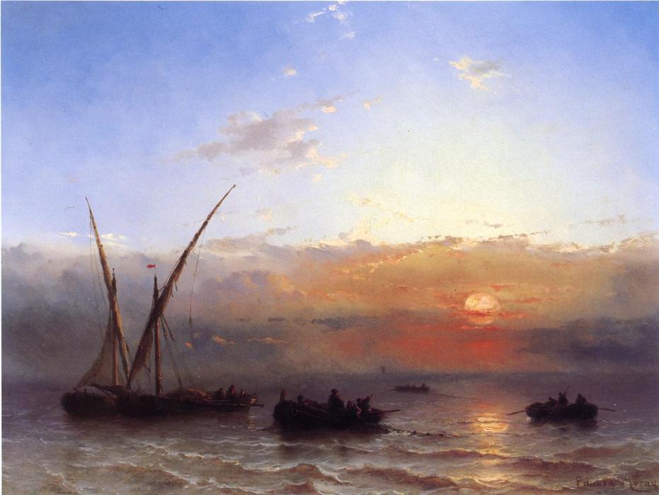 Fishing Boats At Sunset — Edward Moran