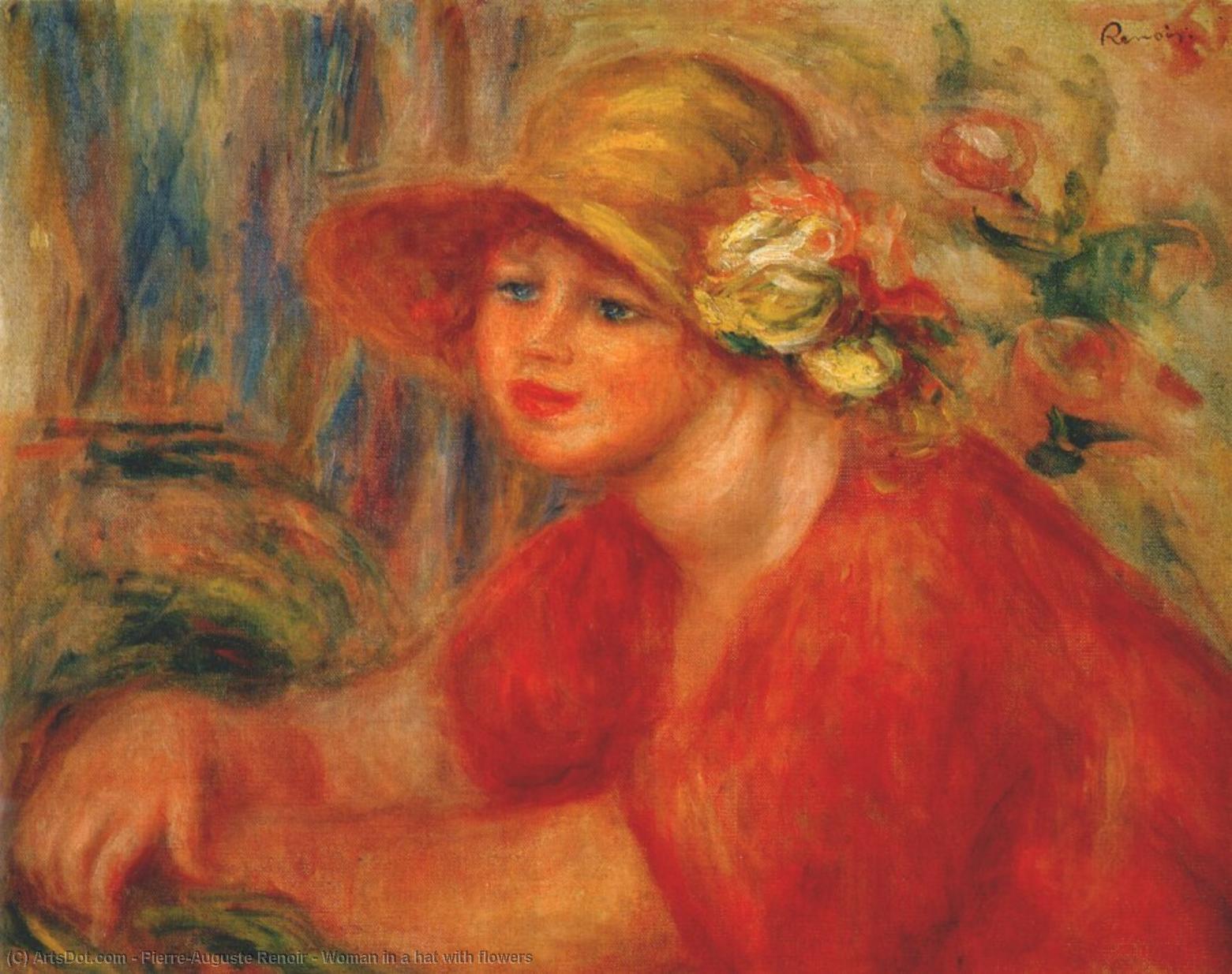 Woman In A Hat With Flowers — Pierre-auguste Renoir