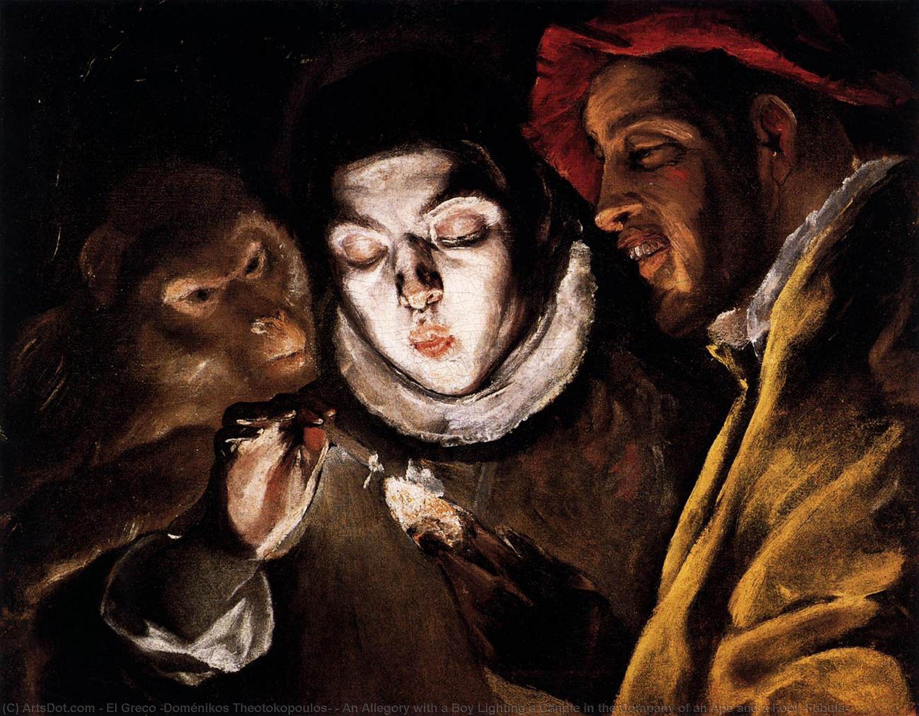 An Allegory With A Boy Lighting A Candle In The Company Of An Ape And A Fool (fábula) — El Greco