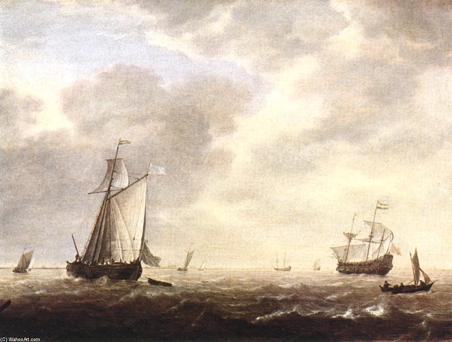 A Dutch Man-of-war And Various Vessels In A Breeze — Simon De Vlieger