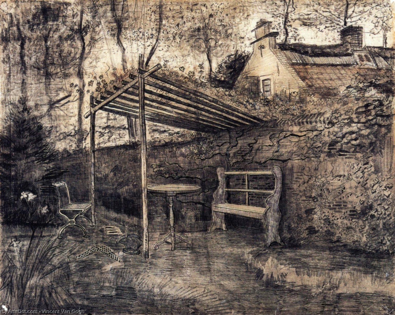 The Garden Of The Parsonage With Arbor — Vincent Willem Van Gogh
