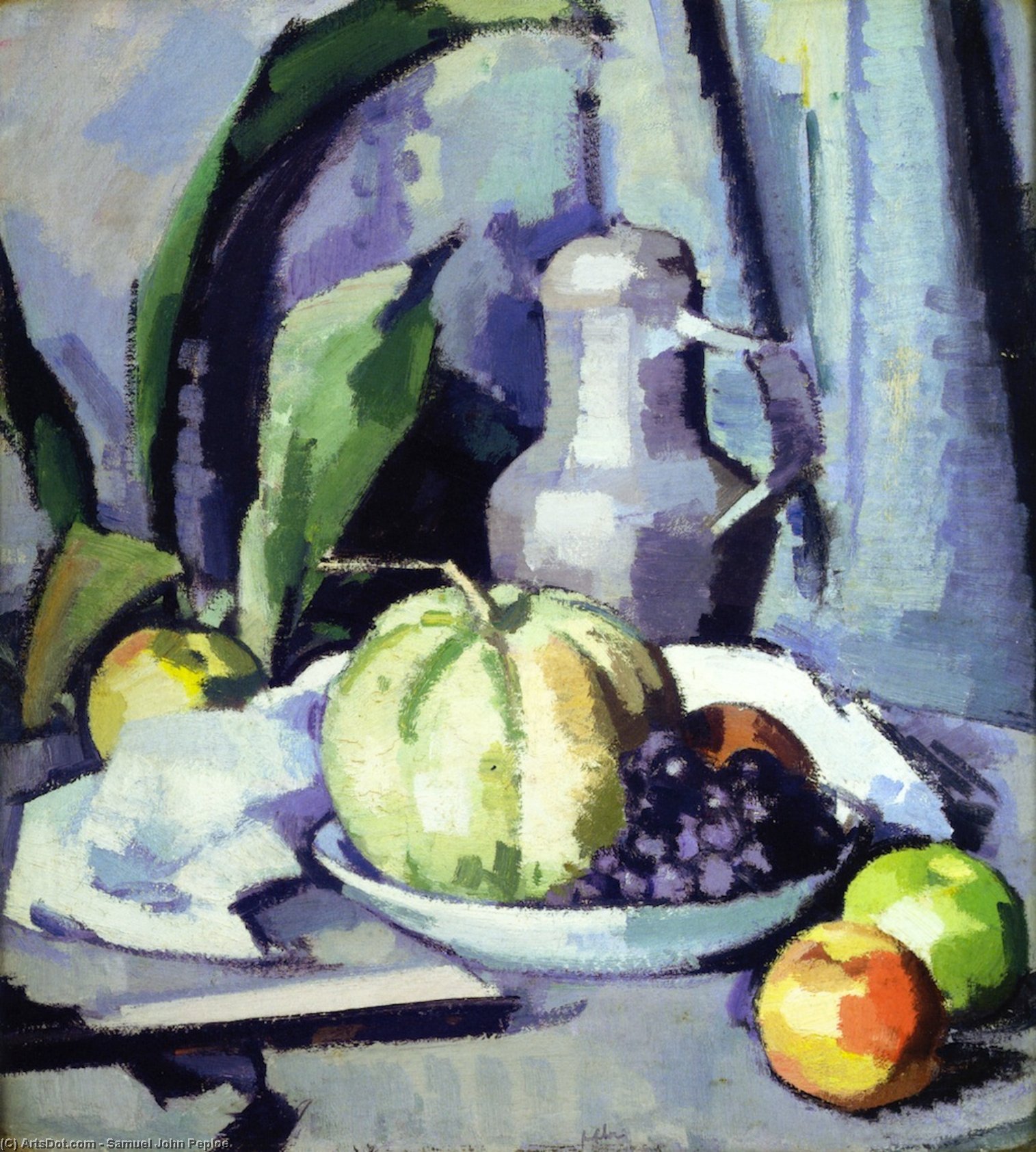 Still Life With Jug, Melon, Grapes And Apples — Samuel John Peploe