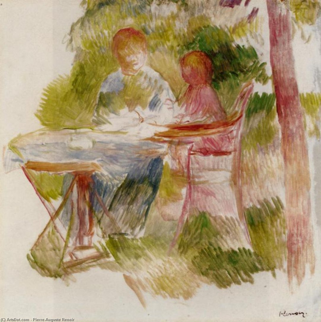 Woman And Child In A Garden (sketch) — Pierre-auguste Renoir