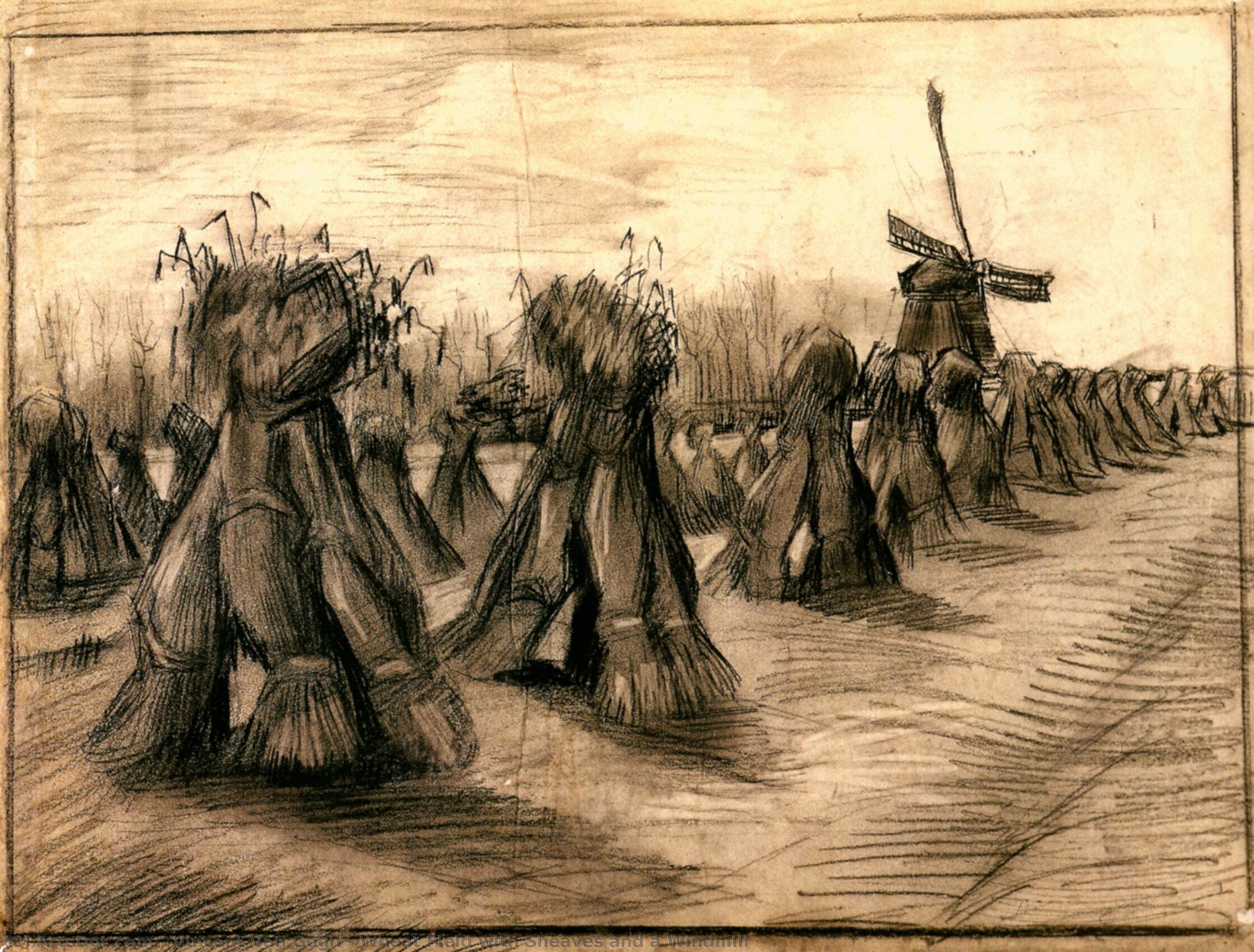 Wheat Field With Sheaves And A Windmill — Vincent Willem Van Gogh
