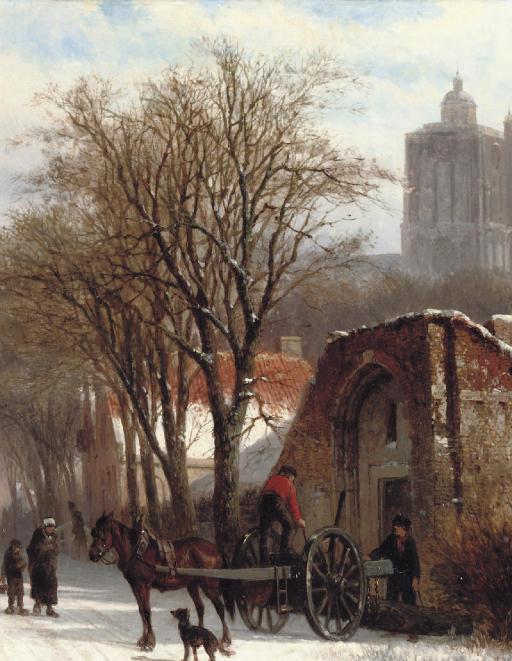 Brielle In Winter. Unloading The 'malle Jan' — Cornelis Springer