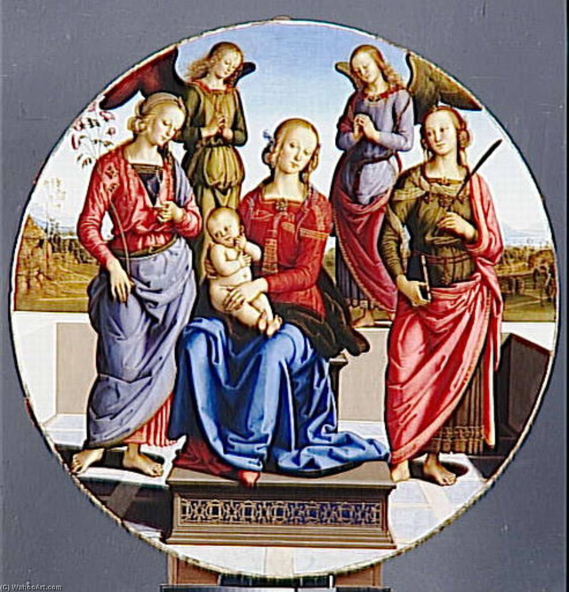 La Vierge Et L'enfant Entoures De Deux Anges.sainte Rose Et Sainte Catherine — Vannucci Pietro (le Perugin)