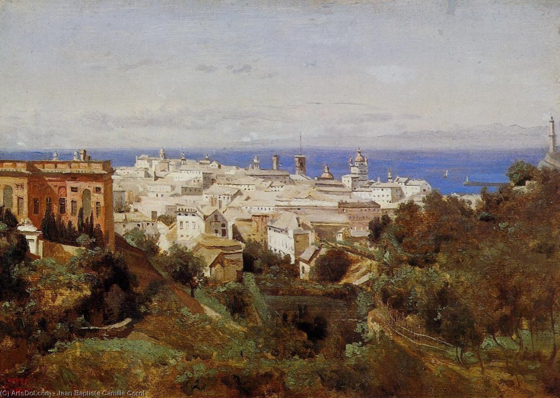 View Of Genoa From The Promenade Of Acqua Sola — Jean-baptiste-camille Corot