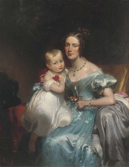 Portrait Of A Mother And Child, Seated Three-quarter-length — George Henry Harlow