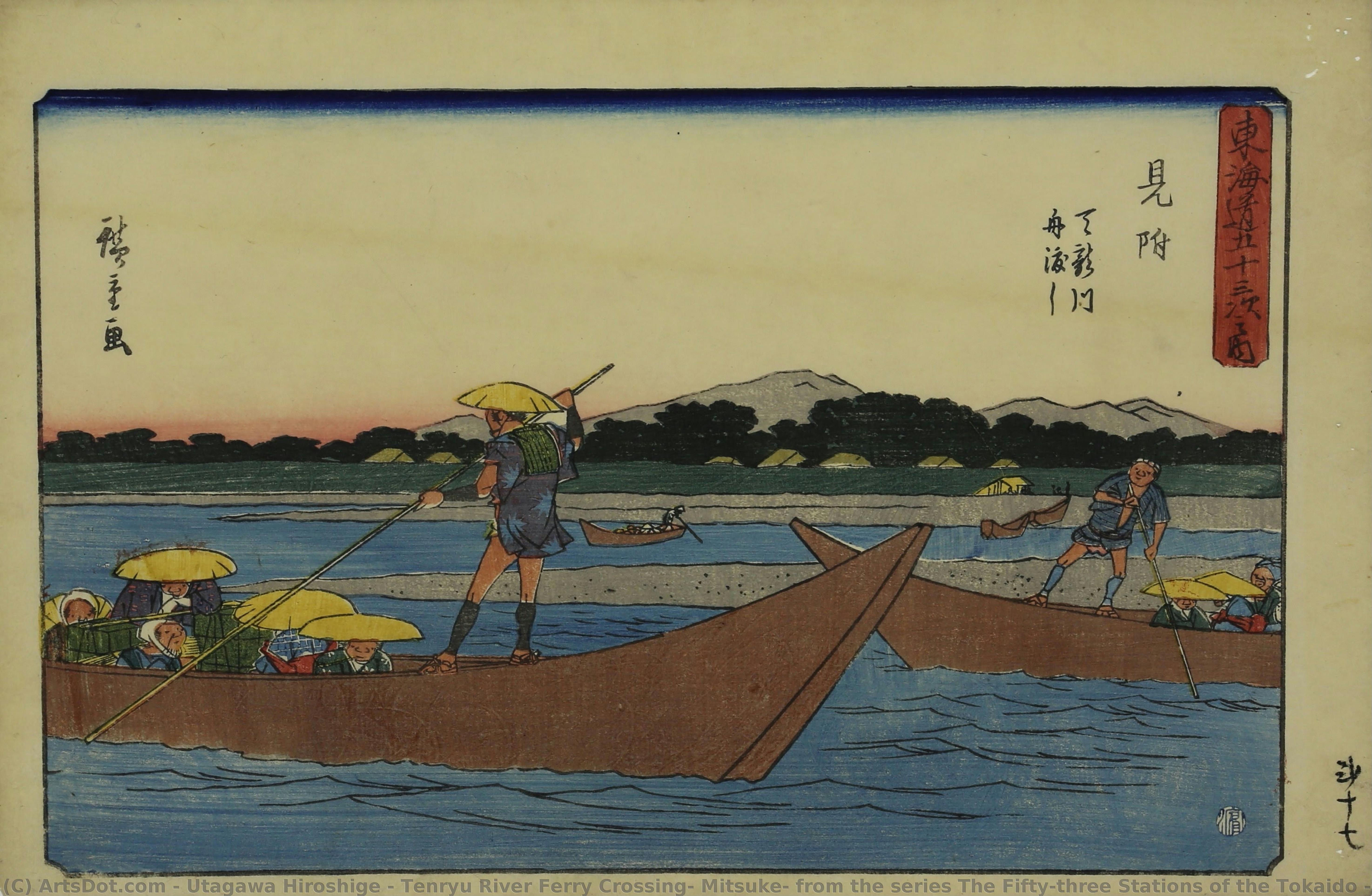 Tenryu River Ferry Crossing, Mitsuke, From The Series The Fifty-three Stations Of The Tokaido (gyosho Edition) — Utagawa Hiroshige