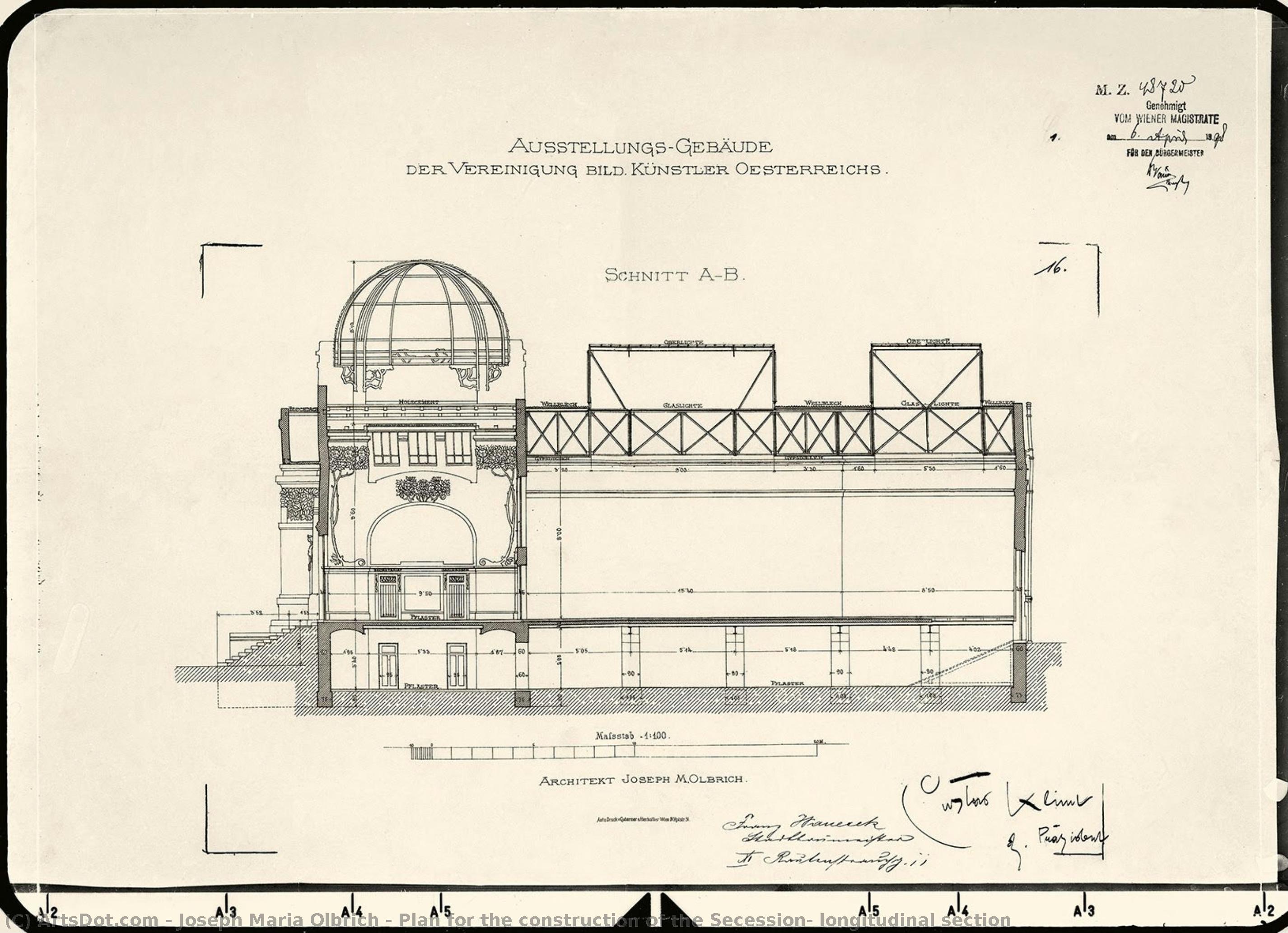 Plan For The Construction Of The Secession, Longitudinal Section — Joseph Maria Olbrich