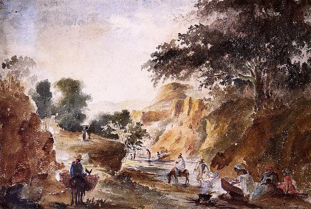 Landscape With Figures By A River — Camille Pissarro