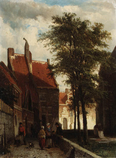 A Dutch Town In Summer; And Het Oude Gasthuis, Hasselt In Winter — Cornelis Springer